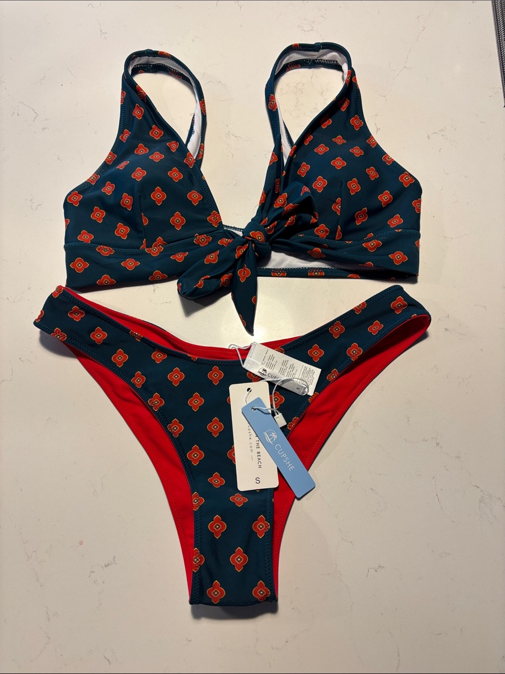 Cupshe Front Tie Bikini Top with Reversible Bottoms